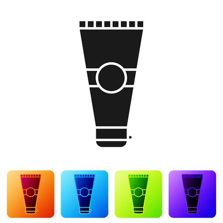 Black Cream or lotion cosmetic tube icon isolated on white background. Body care products for men. Set icons in color square buttons. Vector Illustrationのイラスト素材
