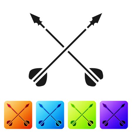 Black Medieval crossed arrows icon isolated on white background. Medieval weapon. Set icons in color square buttons. Vector Illustrationのイラスト素材