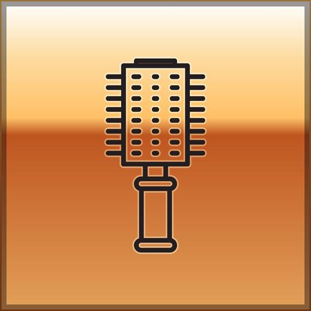 Black line Hairbrush icon isolated on gold background. Comb hair sign. Barber symbol. Vector Illustrationのイラスト素材