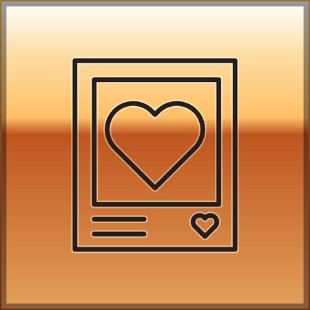 Black line Blanks photo frames and hearts icon isolated on gold background. Valentines Day symbol. Vector Illustrationのイラスト素材