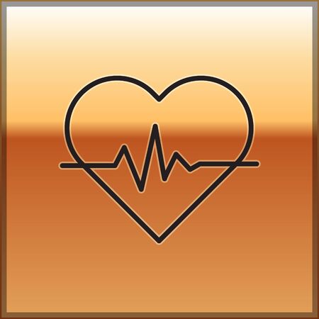 Black line Heart rate icon isolated on gold background. Heartbeat sign. Heart pulse icon. Cardiogram icon. Vector Illustrationのイラスト素材