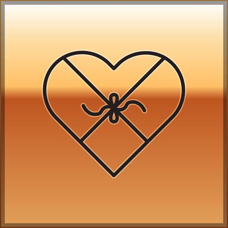 Black line Candy in heart shaped box and bow icon isolated on gold background. Valentines Day. Vector Illustrationのイラスト素材