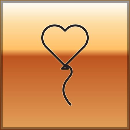 Black line Balloons in form of heart with ribbon icon isolated on gold background. Valentines day symbol. Vector Illustrationのイラスト素材