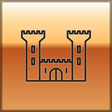 Black line Castle icon isolated on gold background. Fortress sign. Vector Illustrationのイラスト素材