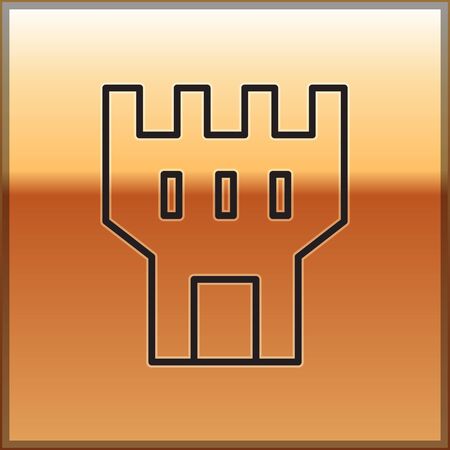 Black line Castle tower icon isolated on gold background. Fortress sign. Vector Illustrationのイラスト素材