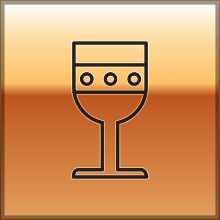 Black line Medieval goblet icon isolated on gold background. Vector Illustrationのイラスト素材