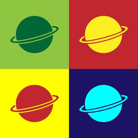Color Planet Saturn with planetary ring system icon isolated on color background. Vector Illustrationのイラスト素材