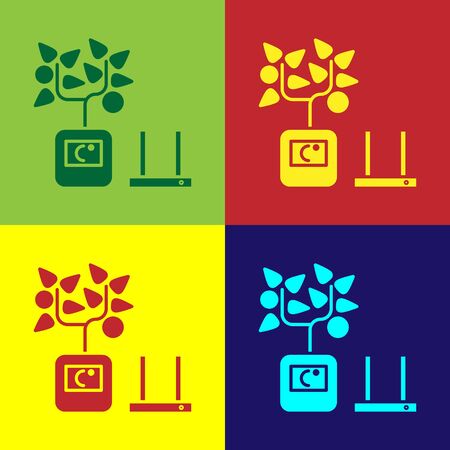 Color Smart farming technology - farm automation system in app icon isolated on color background. Vector Illustrationのイラスト素材
