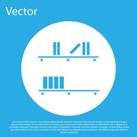 Blue Shelf with books icon isolated on blue background. Shelves sign. White circle button. Vector Illustrationのイラスト素材