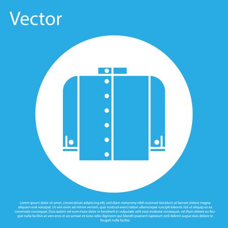 Blue T-shirt icon isolated on blue background. White circle button. Vector Illustrationのイラスト素材