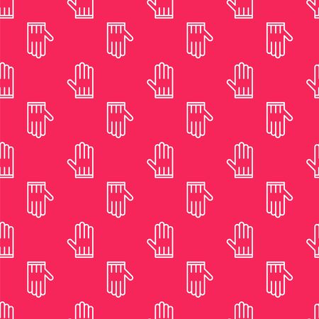 White line Leather glove icon isolated seamless pattern on red background. Vector Illustrationのイラスト素材