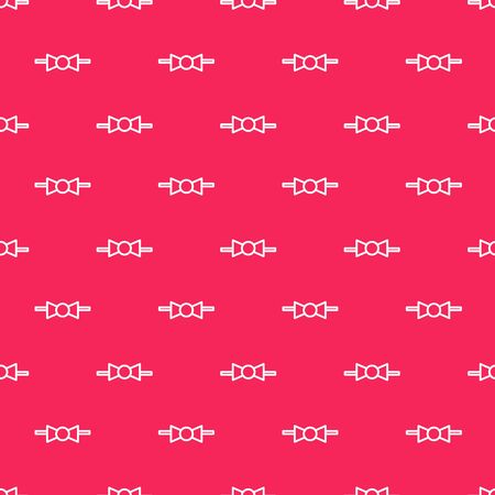 White line Bow tie icon isolated seamless pattern on red background. Vector Illustrationのイラスト素材