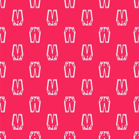 White line Pants icon isolated seamless pattern on red background. Vector Illustrationのイラスト素材