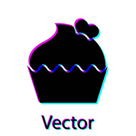 Black Wedding cake with heart icon isolated on white background. Valentines day symbol. Vector Illustrationのイラスト素材