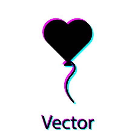 Black Balloons in form of heart with ribbon icon isolated on white background. Valentines day symbol. Vector Illustrationのイラスト素材