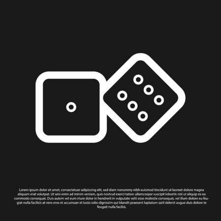 Black Game dice icon isolated on black background. Casino gambling. Vector Illustrationのイラスト素材