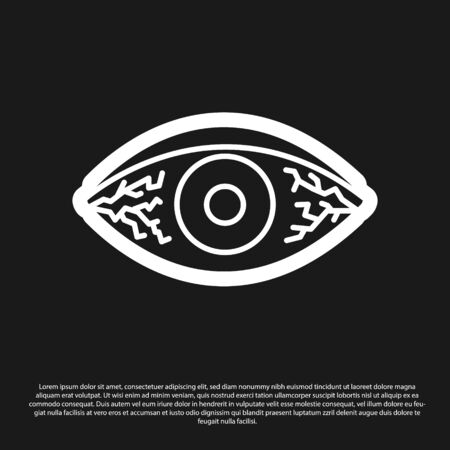 Black Reddish eye due to viral, bacterial or allergic conjunctivitis icon isolated on black background. Vector Illustrationのイラスト素材