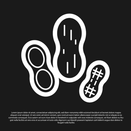 Black Peanut icon isolated on black background. Vector Illustrationのイラスト素材