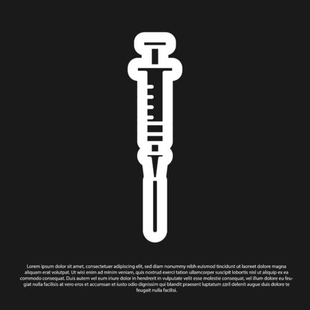 Black Syringe icon isolated on black background. Syringe for vaccine, vaccination, injection, flu shot. Medical equipment. Vector Illustrationのイラスト素材