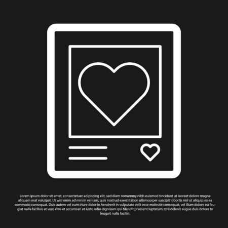 Black Blanks photo frames and hearts icon isolated on black background. Valentines Day symbol. Vector Illustrationのイラスト素材