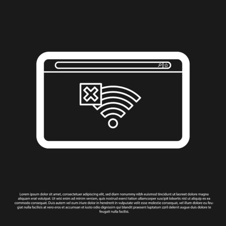 Black No Internet connection icon isolated on black background. No wireless wifi or sign for remote internet access. Vector Illustrationのイラスト素材