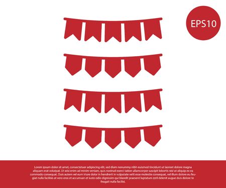 Red Carnival garland with flags icon isolated on white background. Party pennants for birthday celebration, festival and fair decoration.  Vector Illustrationのイラスト素材