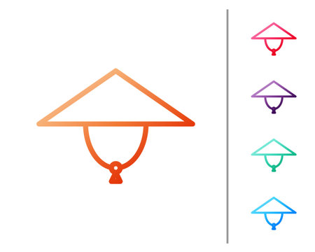 Red line Asian conical hat icon isolated on white background. Chinese conical straw hat. Set color icons. Vector Illustrationのイラスト素材