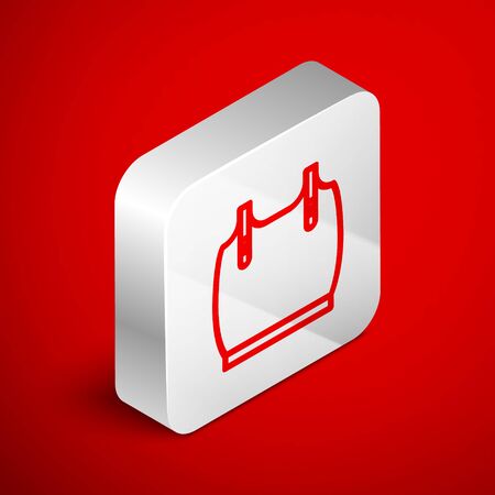 Isometric line Body armor icon isolated on red background. Silver square button. Vector Illustrationのイラスト素材