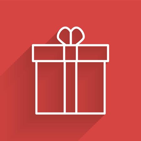 White line Gift box and heart icon isolated with long shadow. Valentines day. Vector Illustrationのイラスト素材