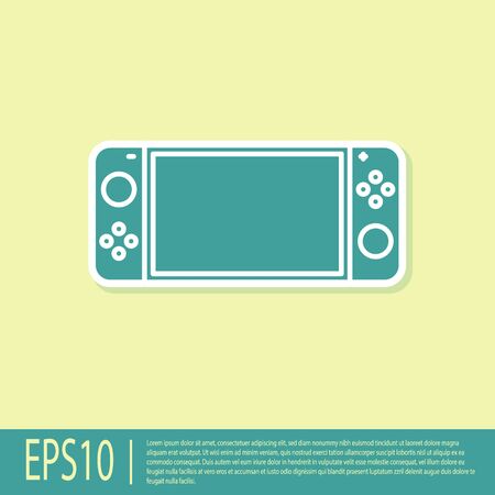 Green Portable video game console icon isolated on yellow background. Gamepad sign. Gaming concept. Vector Illustrationのイラスト素材