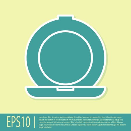 Green Makeup powder with mirror icon isolated on yellow background. Vector Illustrationのイラスト素材