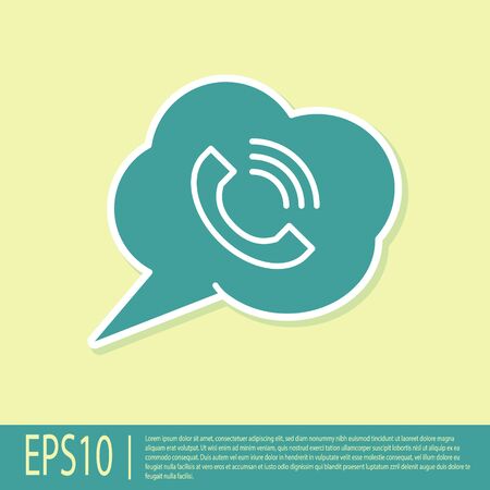 Green Speech bubble with phone call icon isolated on yellow background. Vector Illustrationのイラスト素材