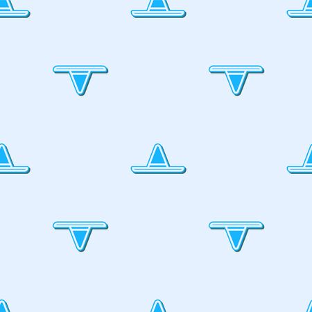 Blue line Gardener, farmer or agricultural worker hat icon isolated seamless pattern on grey background. Vector Illustrationのイラスト素材