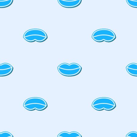Blue line Smiling lips icon isolated seamless pattern on grey background. Smile symbol. Vector Illustrationのイラスト素材
