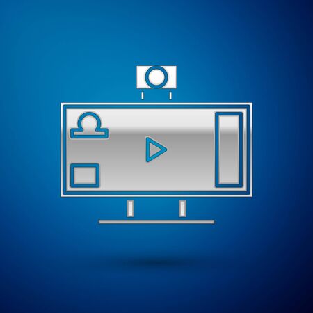 Silver Live streaming online videogame play icon isolated on blue background. Vector Illustrationのイラスト素材