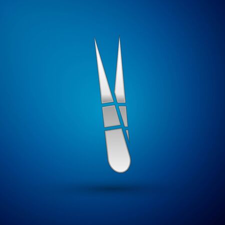 Silver Eyebrow tweezers icon isolated on blue background. Cosmetic tweezers for ingrown hair. Vector Illustrationのイラスト素材