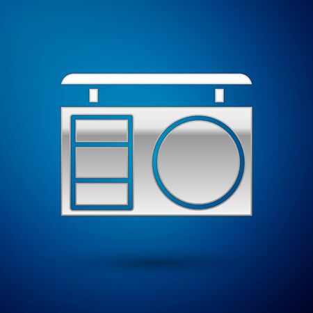Silver Eye shadow palette with brush icon isolated on blue background. Vector Illustrationのイラスト素材