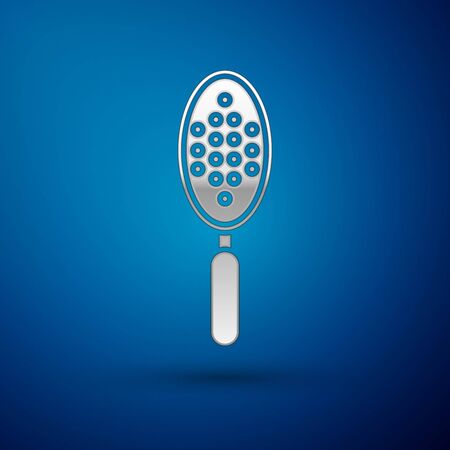 Silver Hairbrush icon isolated on blue background. Comb hair sign. Barber symbol. Vector Illustrationのイラスト素材
