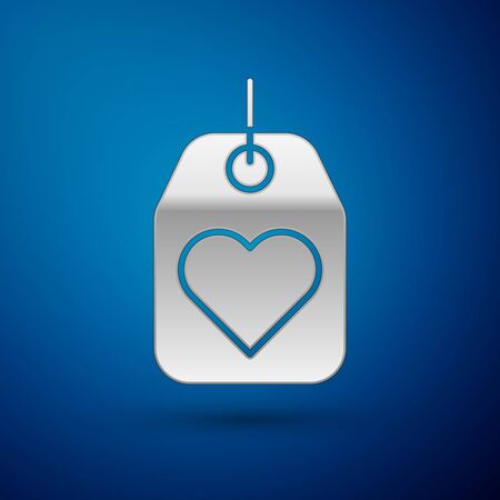 Silver Heart tag icon isolated on blue background. Love symbol. Valentine day symbol. Vector Illustrationのイラスト素材
