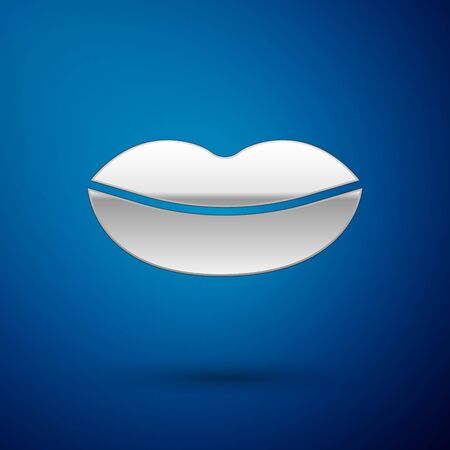 Silver Smiling lips icon isolated on blue background. Smile symbol. Vector Illustrationのイラスト素材