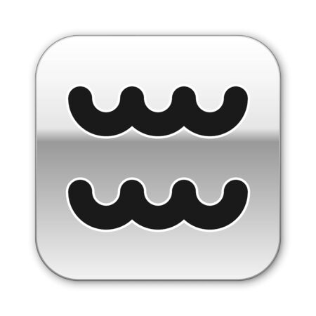 Black Aquarius zodiac sign icon isolated on white background. Astrological horoscope collection. Silver square button. Vector Illustrationのイラスト素材