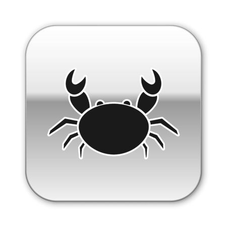 Black Crab icon isolated on white background. Silver square button. Vector Illustrationのイラスト素材