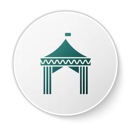 Green Camping tent icon isolated on white background. Carnival camping tent. Amusement park. White circle button. Vector Illustrationのイラスト素材