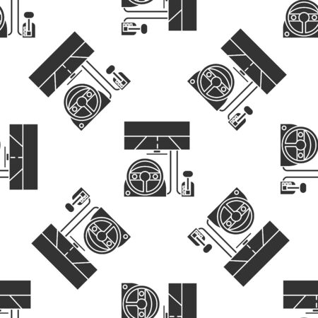 Grey Racing simulator cockpit icon isolated seamless pattern on white background. Gaming accessory. Gadget for driving simulation game.  Vector Illustrationのイラスト素材