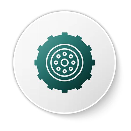 Green Car wheel icon isolated on white background. White circle button. Vector Illustrationのイラスト素材