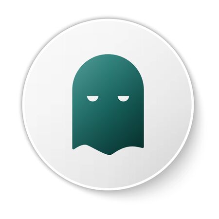 Green Executioner mask icon isolated on white background. Hangman, torturer, executor, tormentor, butcher, headsman icon. White circle button. Vector Illustrationのイラスト素材