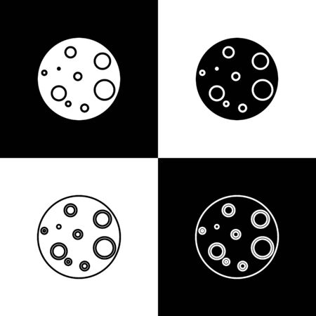 Set Moon icon isolated on black and white background. Vector Illustrationのイラスト素材