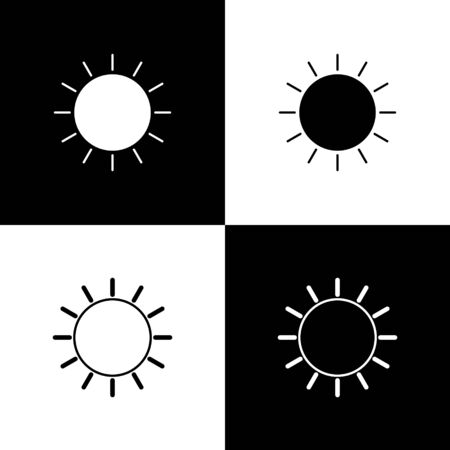 Set Sun icon isolated on black and white background. Vector Illustrationのイラスト素材