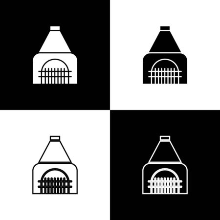 Set Interior fireplace icon isolated on black and white background. Vector Illustrationのイラスト素材
