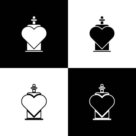 Set Bottle with love potion icon isolated on black and white background. Valentines day symbol. Vector Illustrationのイラスト素材